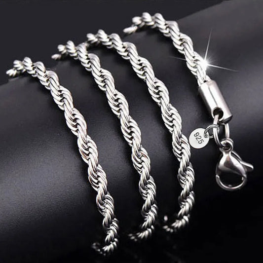Twist Rope Chain Sterling Silver Plated Necklace 2mm Women Men Necklace 16 18 20 22 24-30 Inch Jewelry DIY Accesories 925 Stamp