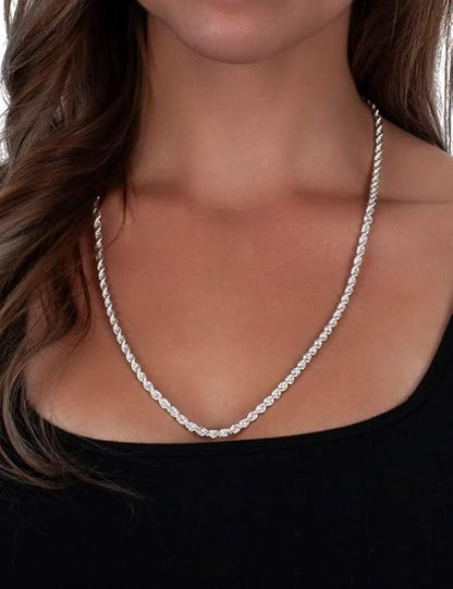 Twist Rope Chain Sterling Silver Plated Necklace 2mm Women Men Necklace 16 18 20 22 24-30 Inch Jewelry DIY Accesories 925 Stamp