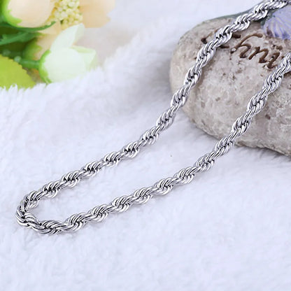Twist Rope Chain Sterling Silver Plated Necklace 2mm Women Men Necklace 16 18 20 22 24-30 Inch Jewelry DIY Accesories 925 Stamp