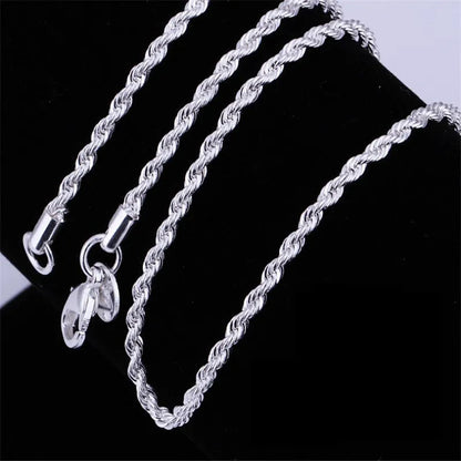 Twist Rope Chain Sterling Silver Plated Necklace 2mm Women Men Necklace 16 18 20 22 24-30 Inch Jewelry DIY Accesories 925 Stamp